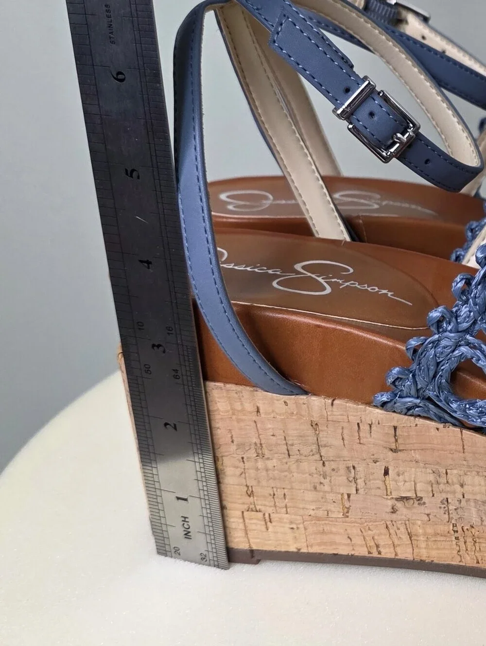Jessica Simpson Callri Cork Platform Wedge Sandals Ash Blue NWT 7.5M Boho Chic